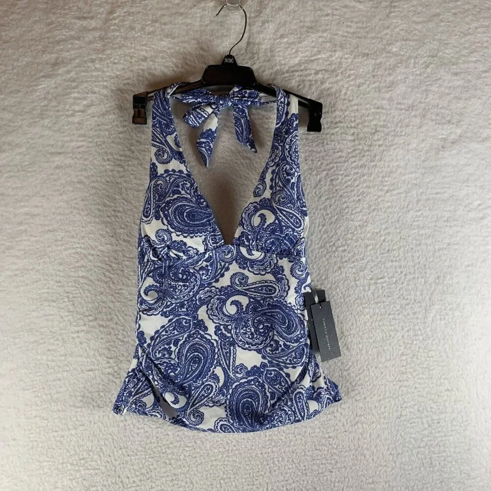 Tommy Hilfiger Halter Tankini Top Women's XS Provence Blue Paisley Print Summer